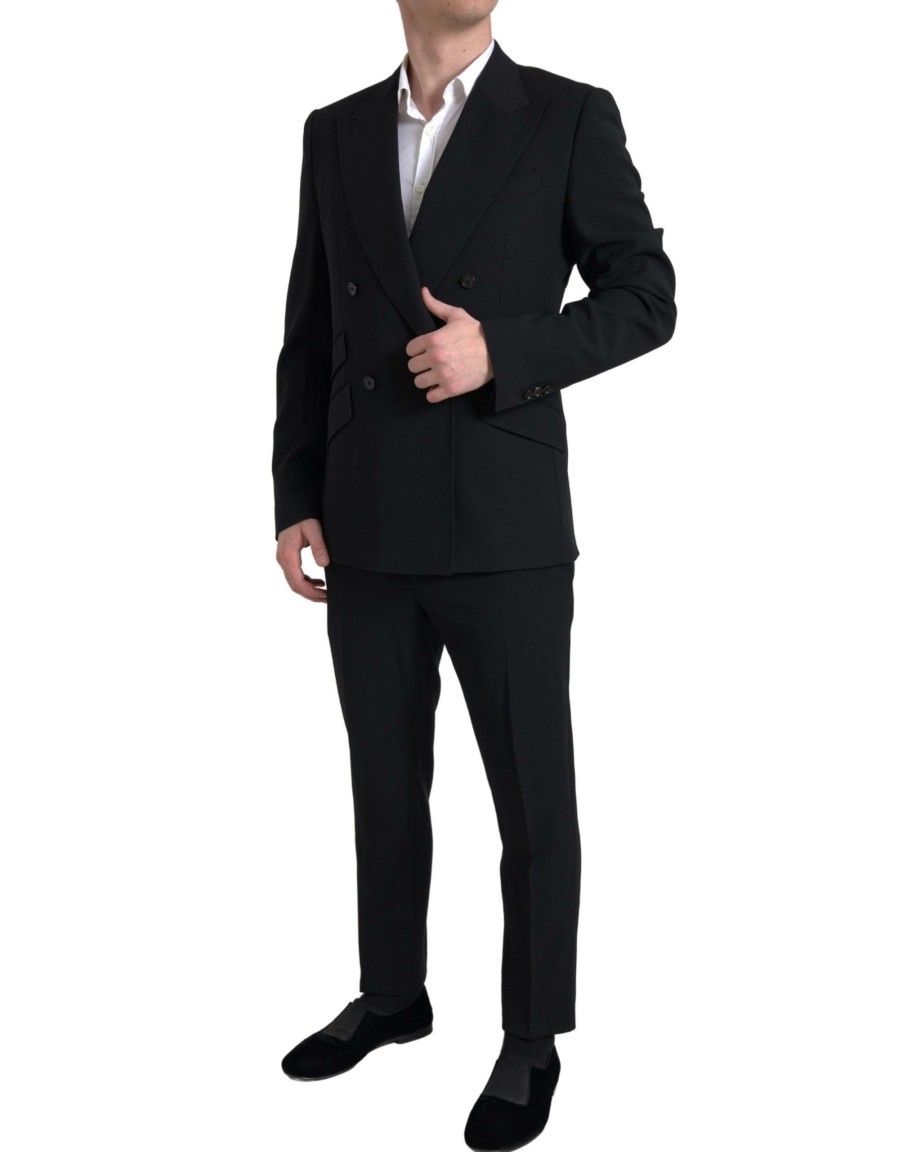 Men Dolce & Gabbana Men'S Suits | Dolce & Gabbana Black 2 Piece Double Breasted Sicilia Suit