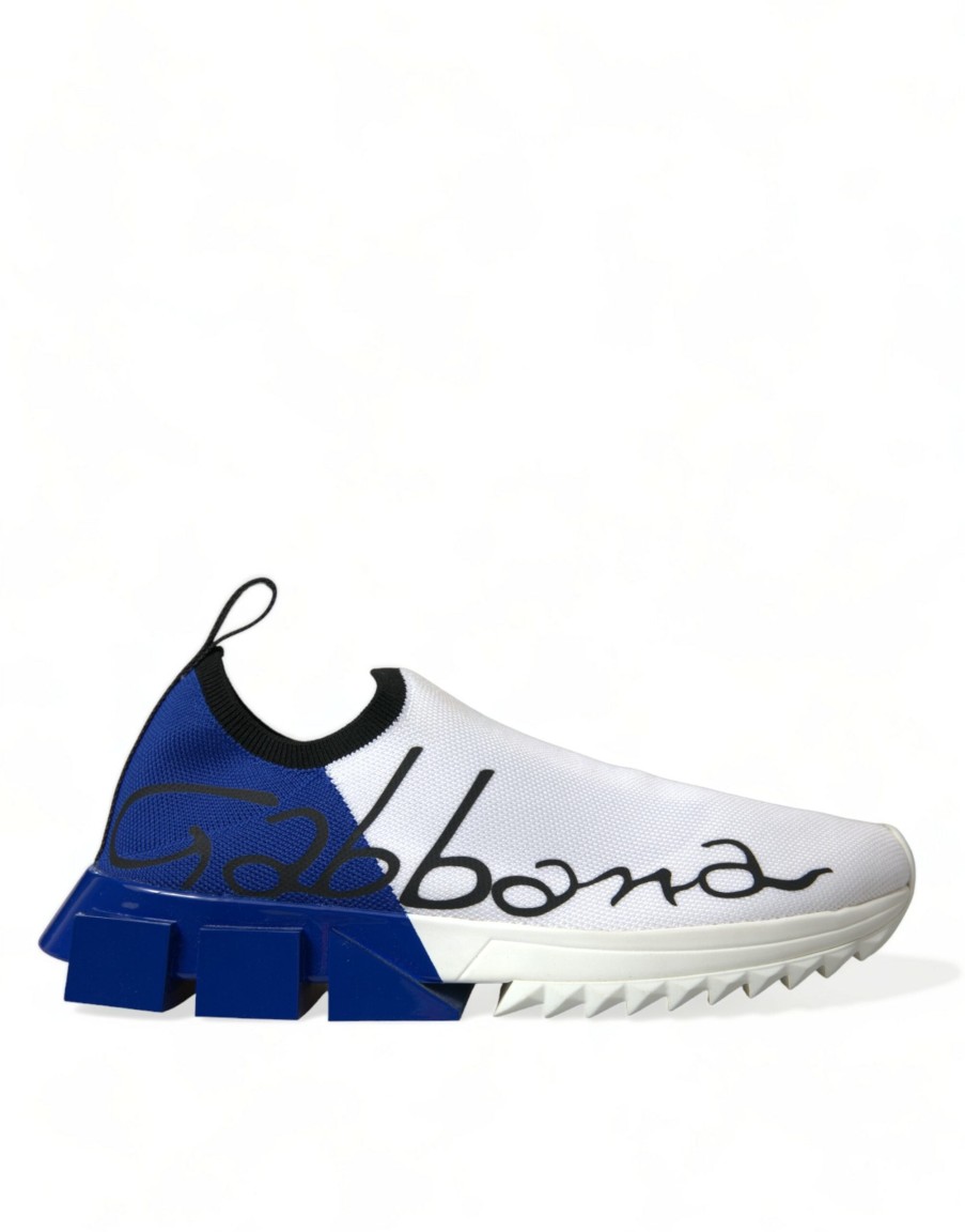 Men Dolce & Gabbana Men'S Sneakers | Dolce & Gabbana White Blue Sorrento Low Top Men Casual Sneakers Shoes