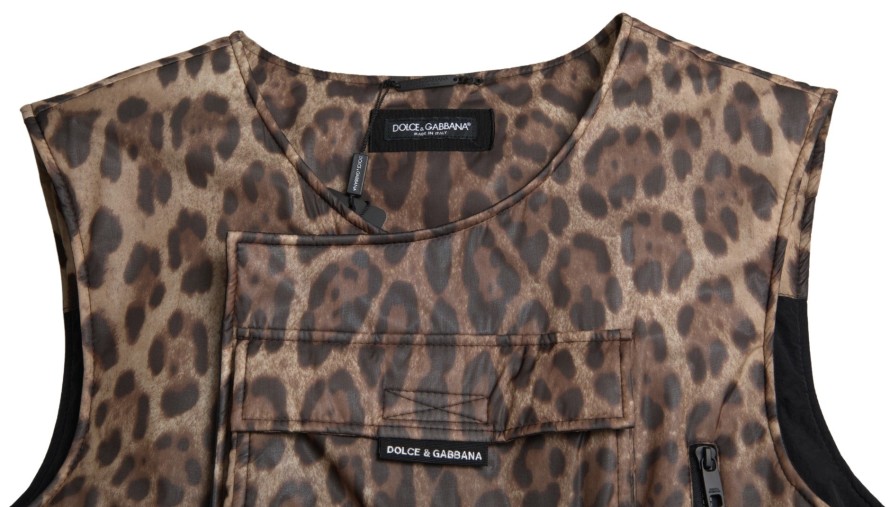 Men Dolce & Gabbana Men'S Vests | Dolce & Gabbana Brown Leopard Silk Sleeveless Sportswear