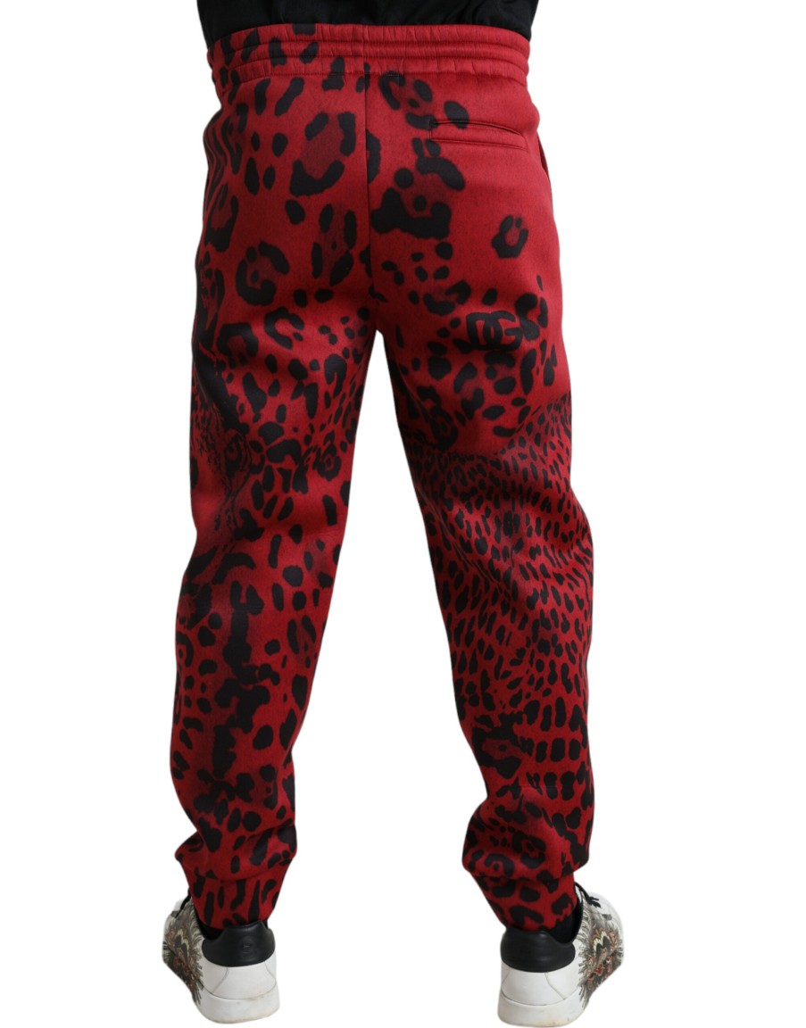 Men Dolce & Gabbana Men'S Jeans & Pants | Dolce & Gabbana Red Black Leopard Stretch Jogger Pants