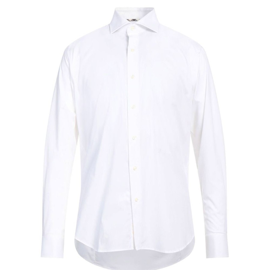 Men Aquascutum Men'S Shirts | Aquascutum White Cotton Shirt