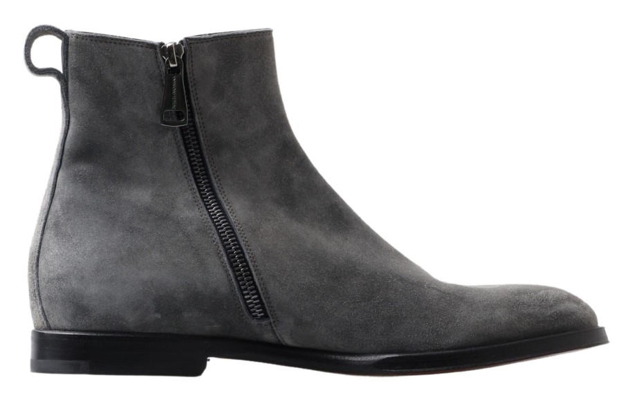 Men Dolce & Gabbana Men'S Boots | Dolce & Gabbana Gray Leather Men Ankle Boots Shoes