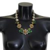 Women Dolce & Gabbana Women'S Necklaces | Dolce & Gabbana Gold Brass Crystal Logo Floral Statement Necklace