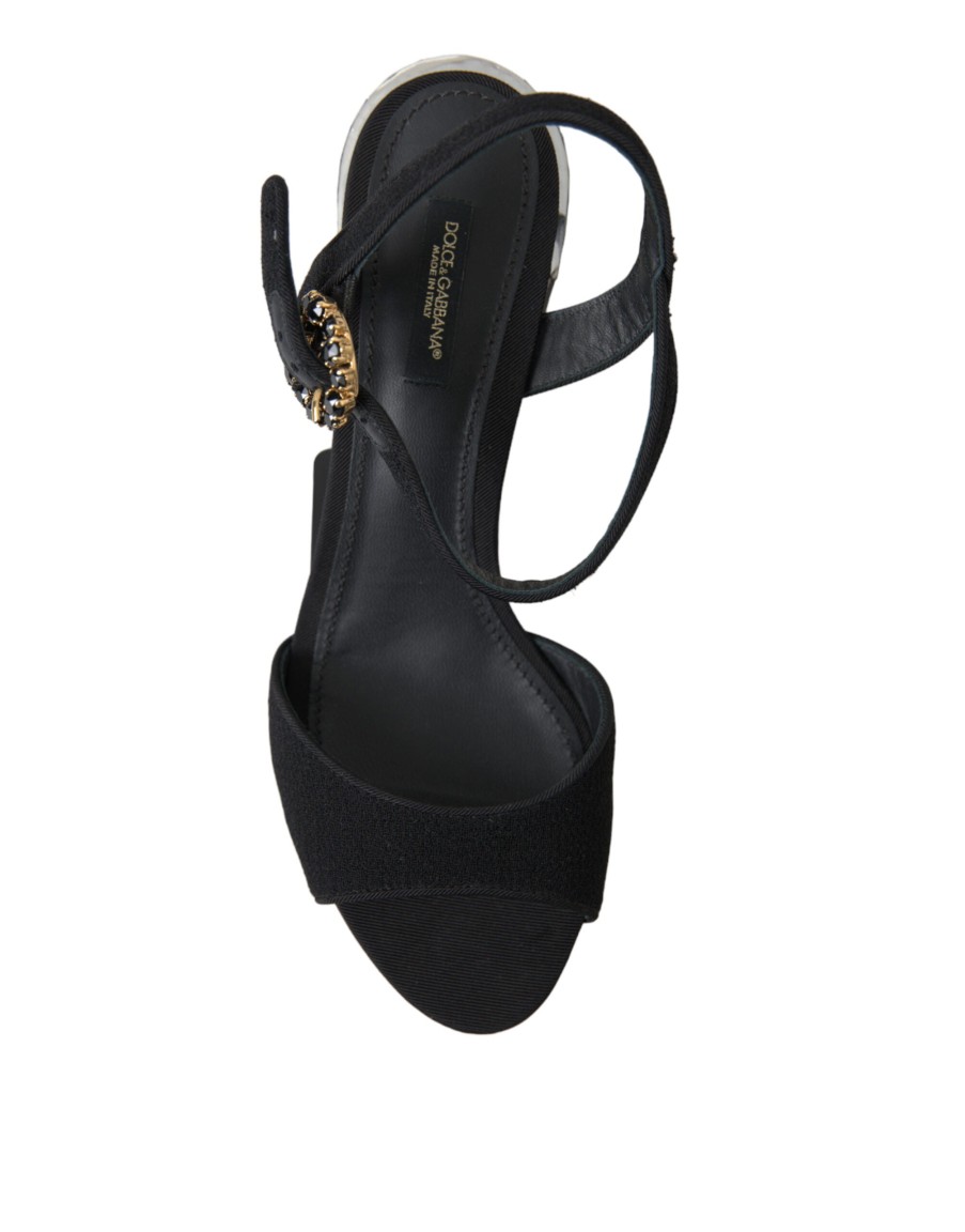 Women Dolce & Gabbana Women'S Sandals | Dolce & Gabbana Black Crystals Ankle Strap Sandals Shoes