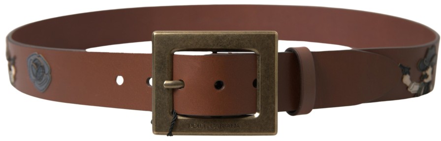 Men Dolce & Gabbana Men'S Belts | Dolce & Gabbana Brown Leather #Dgfamly Square Buckle Belt