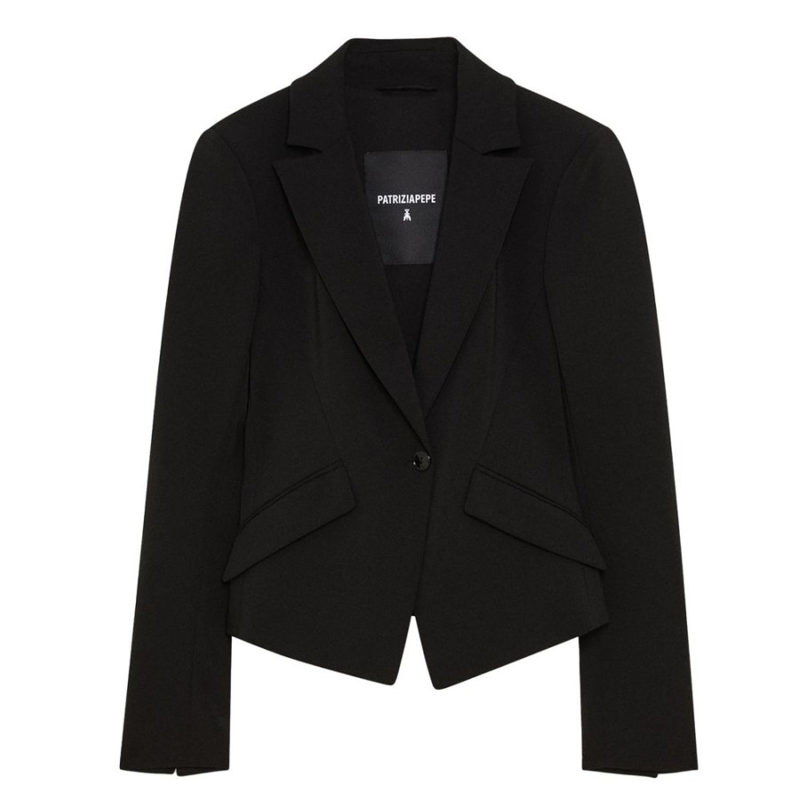 Women Patrizia Pepe Women'S Suits & Blazers | Patrizia Pepe Black Polyester Suits & Blazer