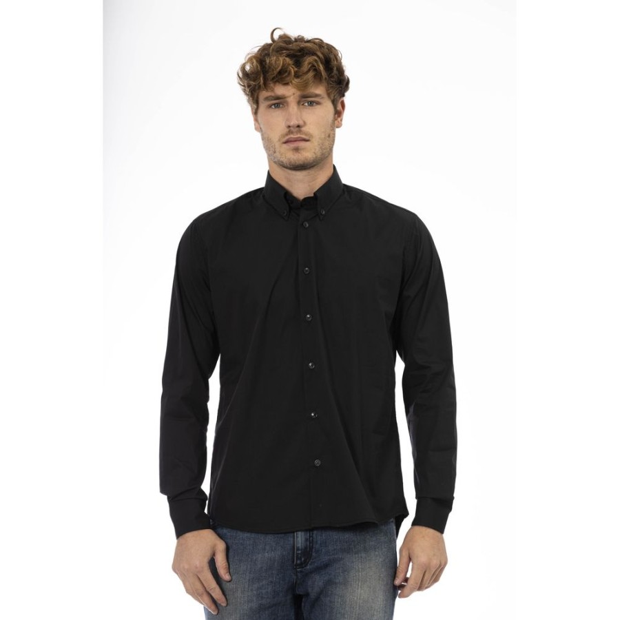 Men Baldinini Trend Men'S Shirts | Baldinini Trend Baldinini Trend Sleek Black Cotton Shirt