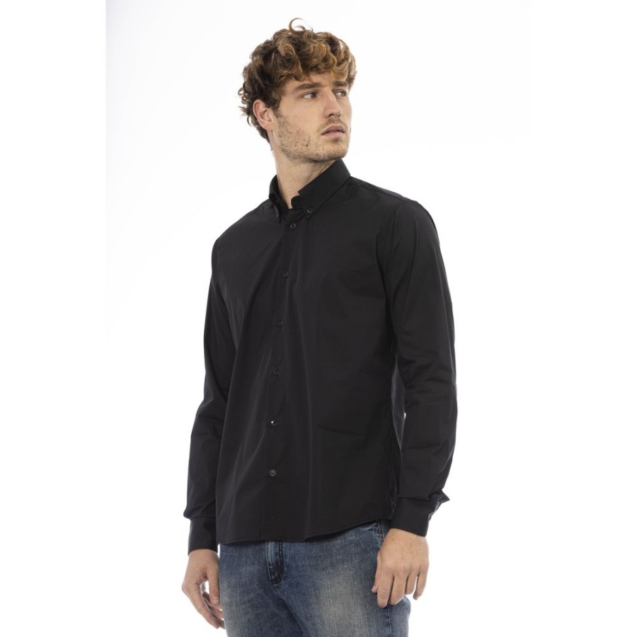 Men Baldinini Trend Men'S Shirts | Baldinini Trend Baldinini Trend Sleek Black Cotton Shirt