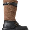 Men Dolce & Gabbana Men'S Boots | Dolce & Gabbana Black Leather Brown Shearling Boots