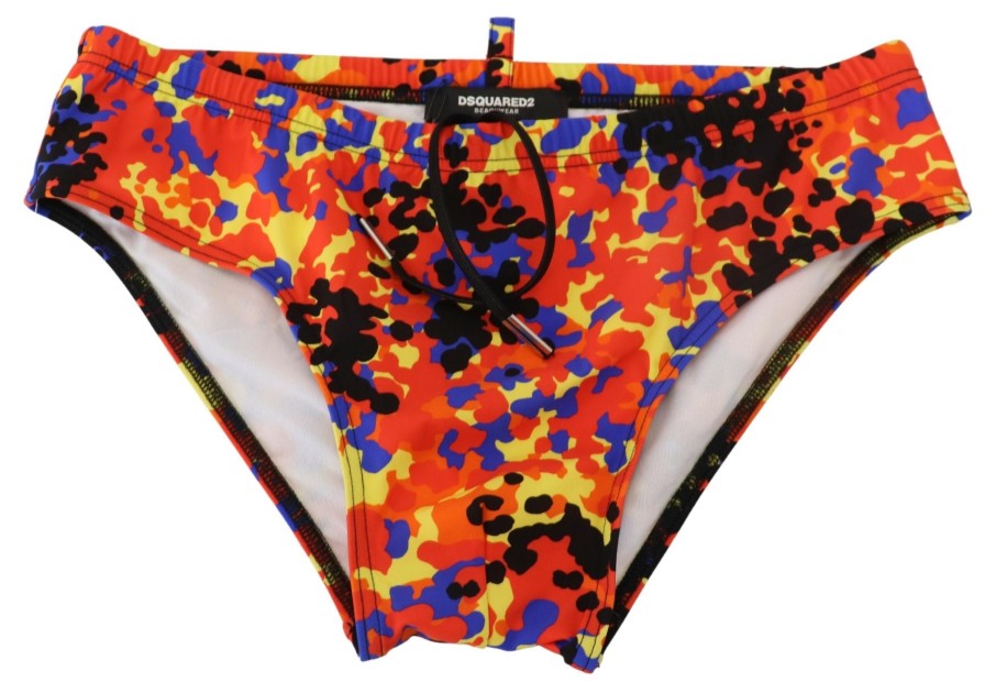 Men Dsquared² Men'S Swimwear | Dsquared Multicolor Logo Printed Men Swim Brief Swimwear