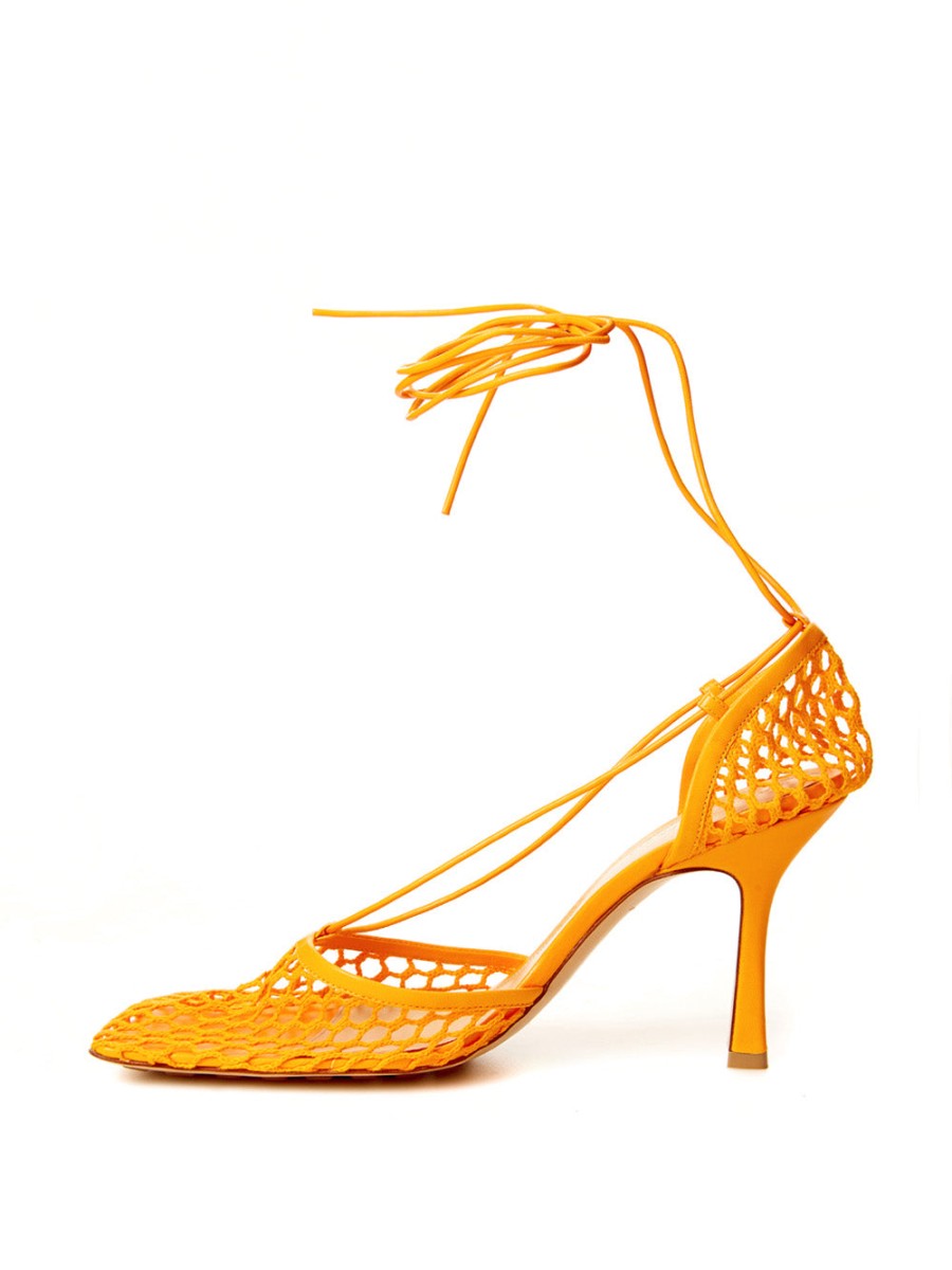 Women Bottega Veneta Women'S Pumps | Bottega Veneta Orange Stretch Leather-Trimmed Pumps