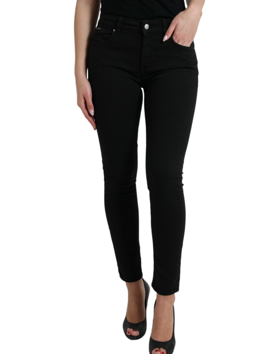 Women Dolce & Gabbana Women'S Pants & Jeans | Dolce & Gabbana Black Cotton Mid Waist Skinny Denim Jeans