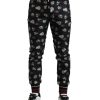 Men Dolce & Gabbana Men'S Jeans & Pants | Dolce & Gabbana Black Ring Silk Jogging Trousers Pants