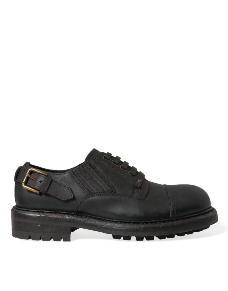 Men Dolce & Gabbana Men'S Formal | Dolce & Gabbana Brown Leather Lace Up Derby Men Dress Shoes