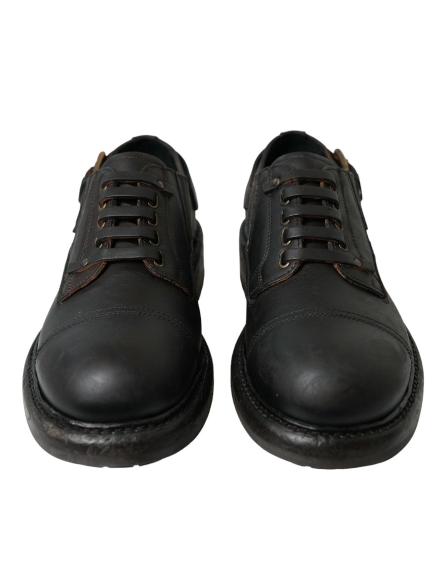 Men Dolce & Gabbana Men'S Formal | Dolce & Gabbana Brown Leather Lace Up Derby Men Dress Shoes