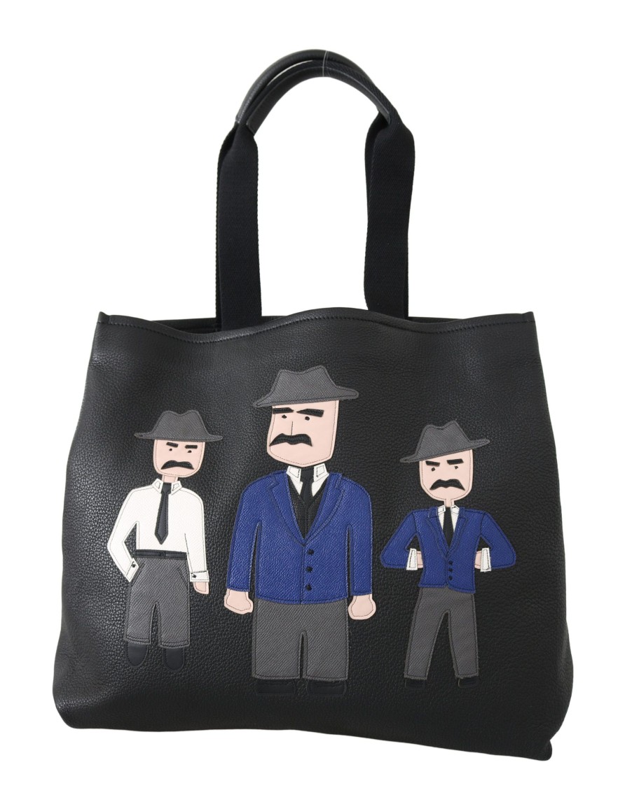 Men Dolce & Gabbana Men'S Tote Bags | Dolce & Gabbana Black Leather Travel Shopping Gym #Dgfamily Tote Bag