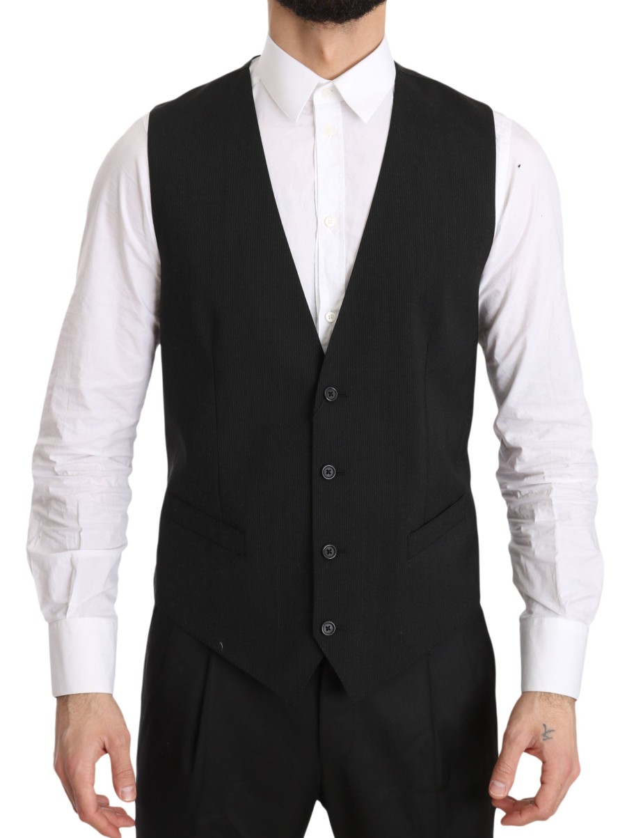 Men Dolce & Gabbana Men'S Vests | Dolce & Gabbana Gray Gilet Staff Regular Fit Formal Vest