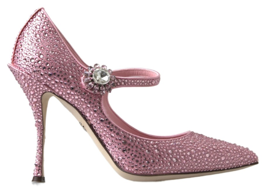 Women Dolce & Gabbana Women'S Pumps | Dolce & Gabbana Pink Mary Jane Crystal Pumps High Heels Shoes