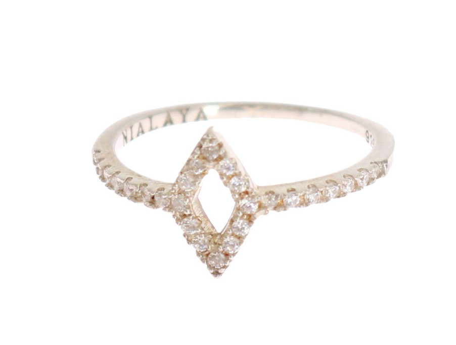 Women Nialaya Women'S Rings | Nialaya Silver Rhombus Womens Clear Cz 925 Silver Ring