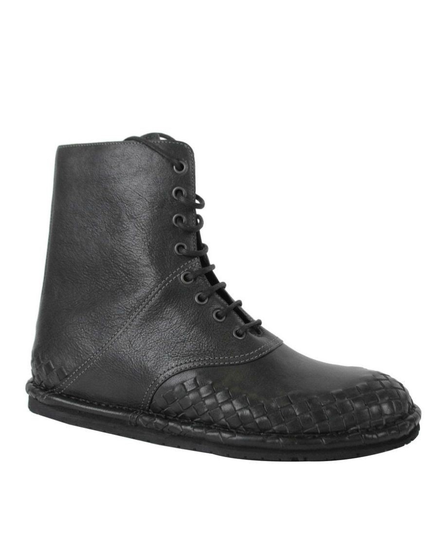 Men Bottega Veneta Men'S Boots | Bottega Veneta Bottega Veneta Men'S Dark Gray Leather Side Zipper Boot