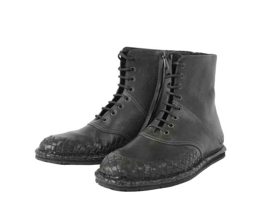 Men Bottega Veneta Men'S Boots | Bottega Veneta Bottega Veneta Men'S Dark Gray Leather Side Zipper Boot