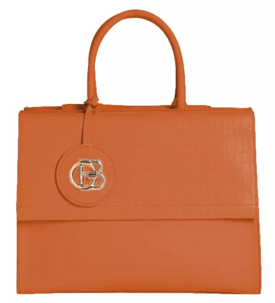 Women Baldinini Trend Women'S Handbags | Baldinini Trend Chic Orange Calfskin Button-Closure Handbag