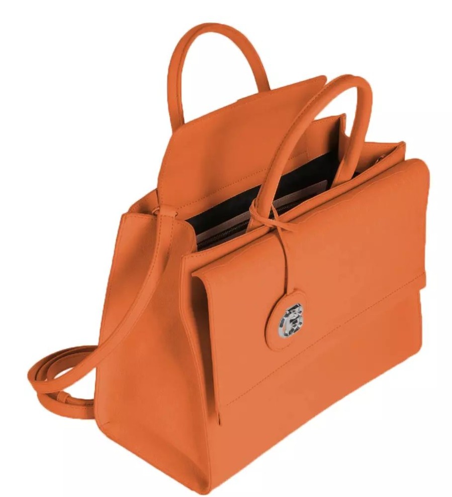 Women Baldinini Trend Women'S Handbags | Baldinini Trend Chic Orange Calfskin Button-Closure Handbag