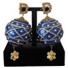 Women Dolce & Gabbana Women'S Earrings | Dolce & Gabbana Gold Brass Blue Dangle Ball Crystal Clip On Earrings