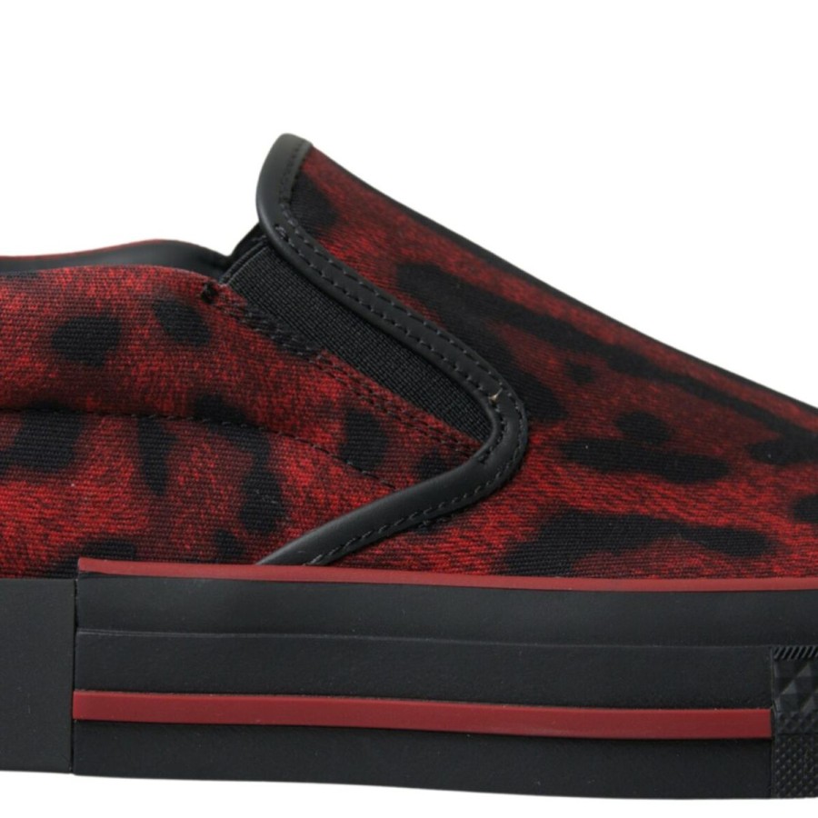 Men Dolce & Gabbana Men'S Loafers | Dolce & Gabbana Red Black Leopard Loafers Sneakers Shoes