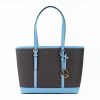 Women Michael Kors Women'S Tote Bags | Michael Kors Jet Set Travel Small Pale Blue Brown Pvc Shoulder Tote Ba