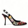 Women Dolce & Gabbana Women'S Sandals | Dolce & Gabbana Black Floral Crystal Heels Slingbacks Shoes