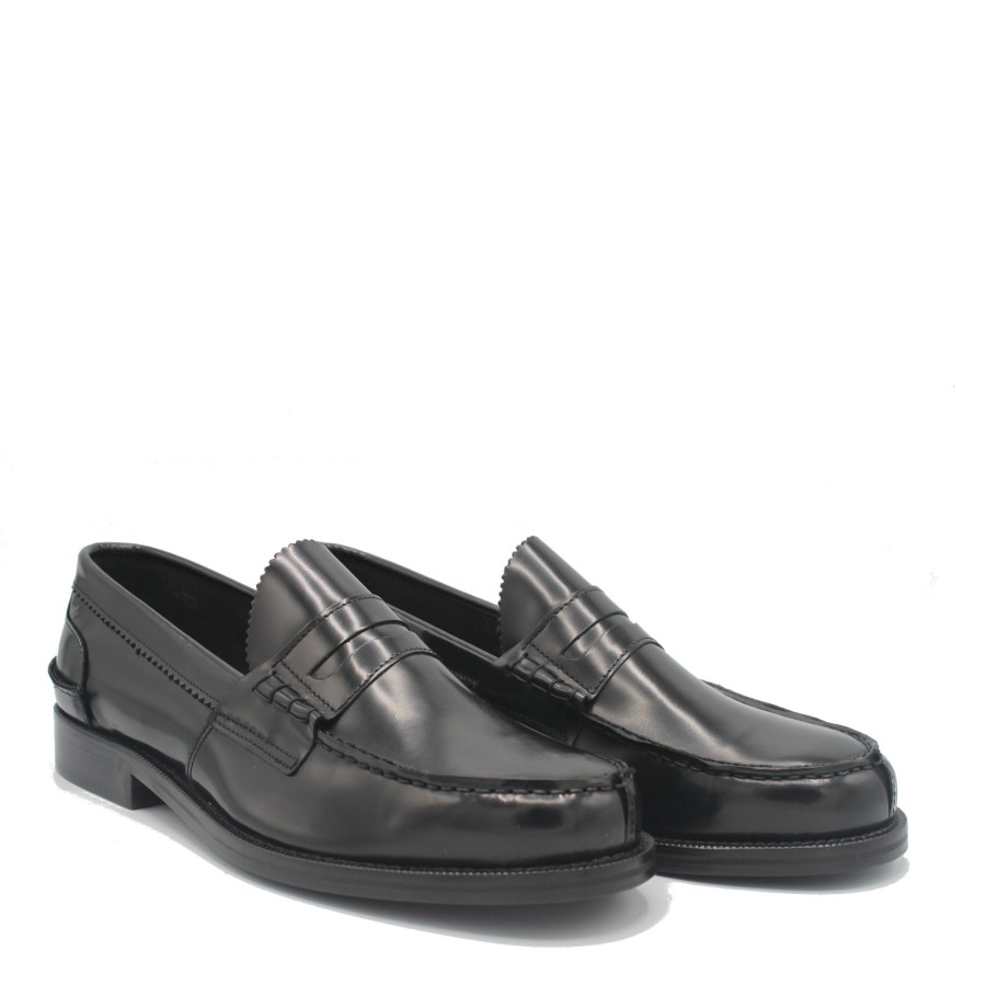 Men Saxone of Scotland Men'S Loafers | Saxone Of Scotland Black Spazzolato Leather Mens Loafers Shoes