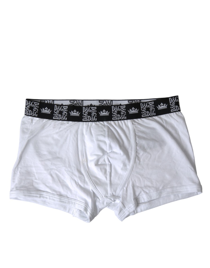 Men Dolce & Gabbana Men'S Underwear | Dolce & Gabbana White Cotton Stretch Regular Boxer Underwear