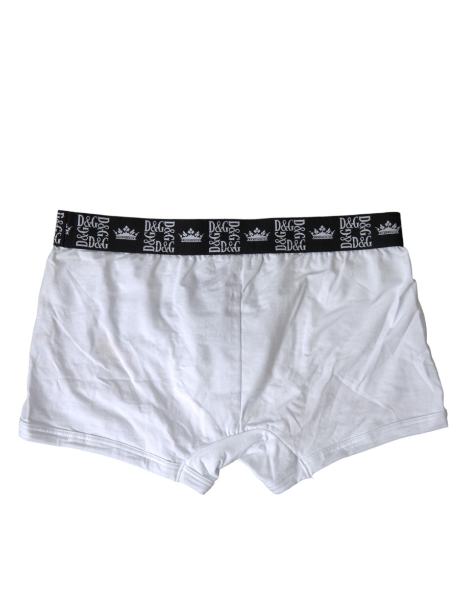 Men Dolce & Gabbana Men'S Underwear | Dolce & Gabbana White Cotton Stretch Regular Boxer Underwear