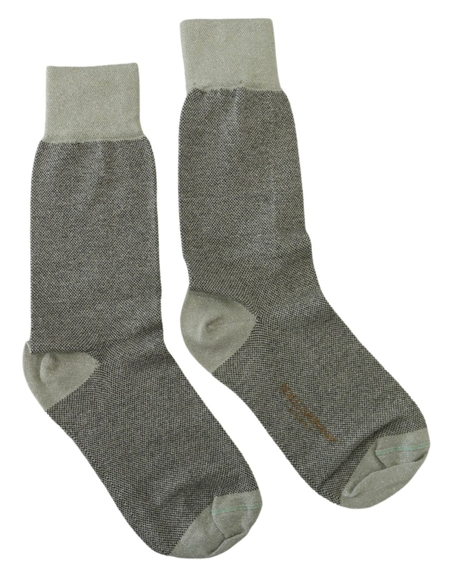 Women Dolce & Gabbana Women'S Tights And Socks | Dolce & Gabbana Grey Viscose Stretch Mid Calf Women Socks