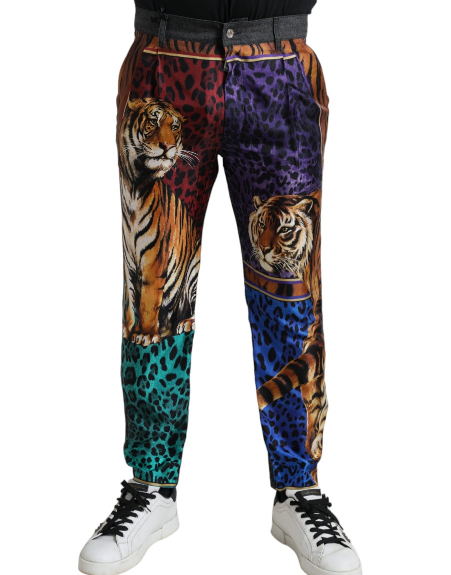 Men Dolce & Gabbana Men'S Jeans & Pants | Dolce & Gabbana Multicolor Tiger Cotton Loose Denim Jeans