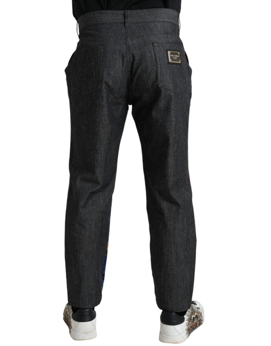 Men Dolce & Gabbana Men'S Jeans & Pants | Dolce & Gabbana Multicolor Tiger Cotton Loose Denim Jeans