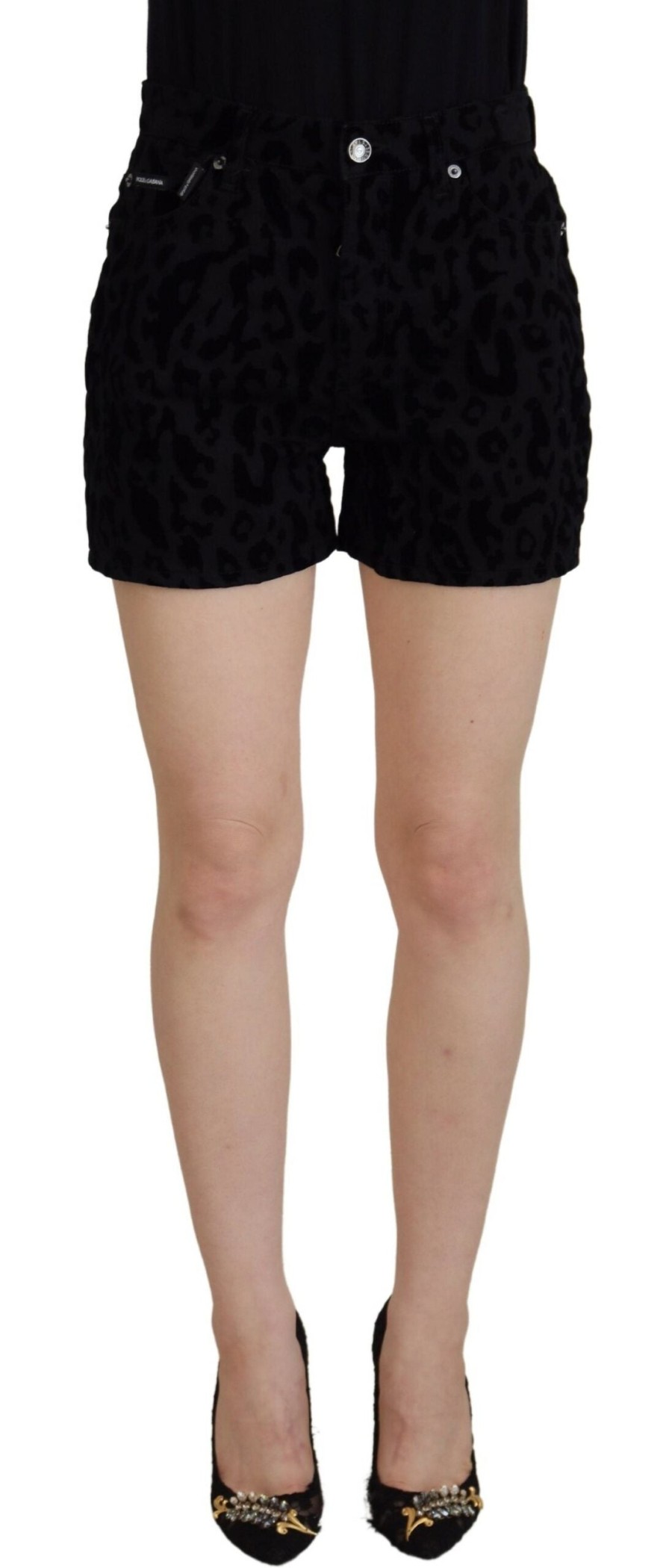 Women Dolce & Gabbana Women'S Shorts | Dolce & Gabbana Black Denim Cotton Stretch Hot Pants Shorts