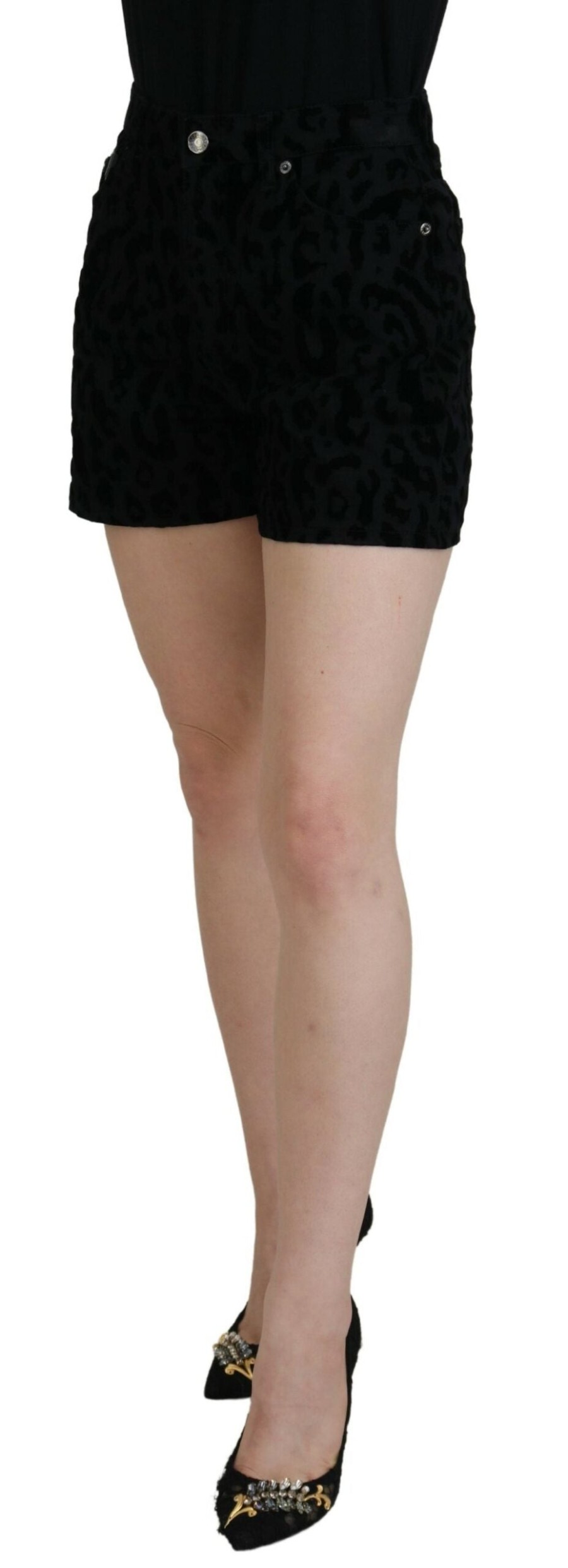 Women Dolce & Gabbana Women'S Shorts | Dolce & Gabbana Black Denim Cotton Stretch Hot Pants Shorts