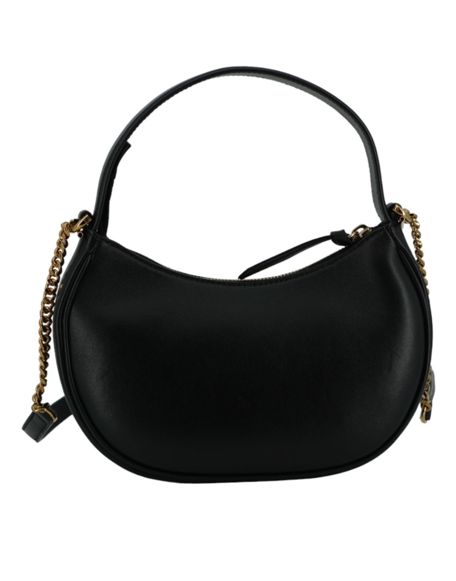 Women Versace Women'S Crossbody Bags | Versace Black Leather Half Moon Shoulder Bag