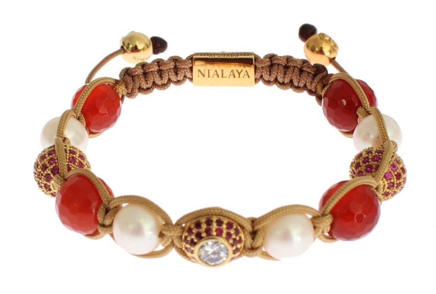 Women Nialaya Women'S Bracelets | Nialaya Cz Carnelian Pearl 925 Silver Bracelet