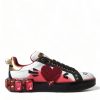 Women Dolce & Gabbana Women'S Sneakers | Dolce & Gabbana White Red Crystals Portofino Sneakers Women Shoes