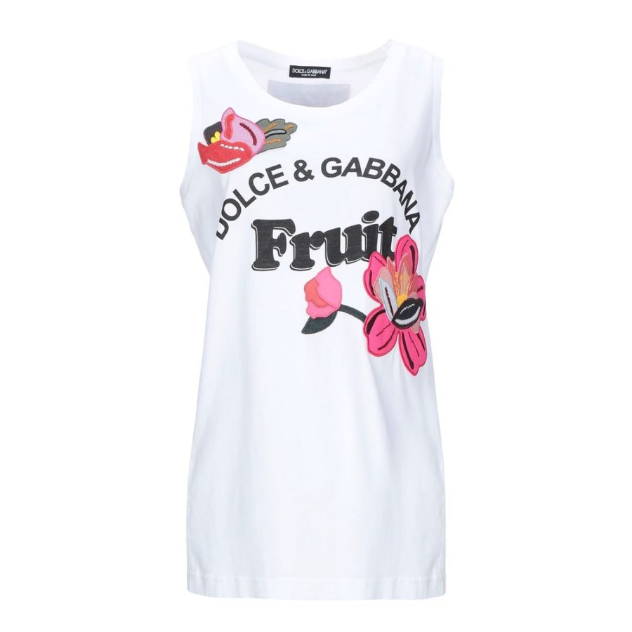 Women Dolce & Gabbana Women'S Tops & T-Shirts | Dolce & Gabbana Chic Embroidered Cotton Tank Top