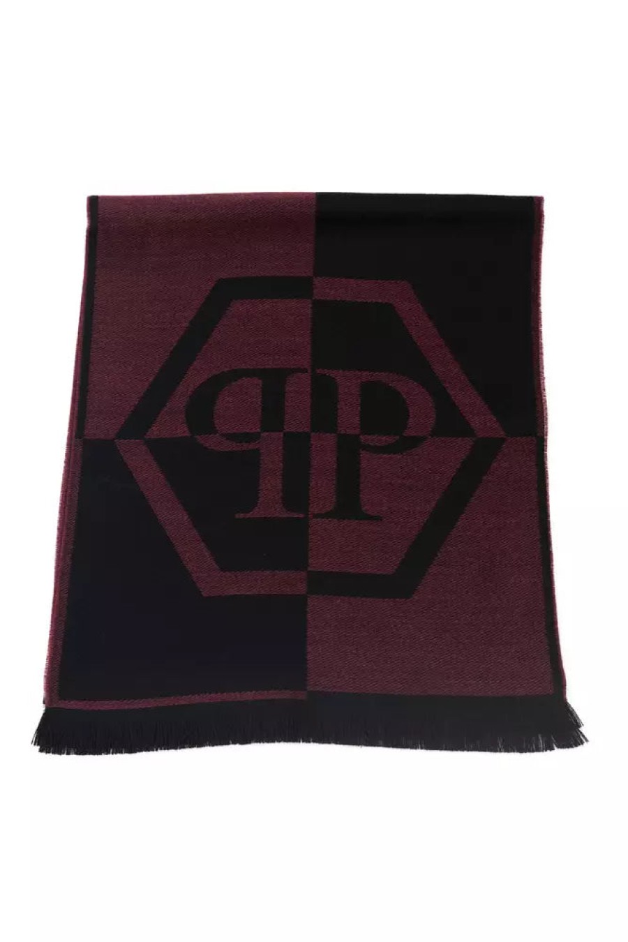 Men Philipp Plein Men'S Scarves | Philipp Plein Elegant Burgundy Fringed Wool-Blend Scarf