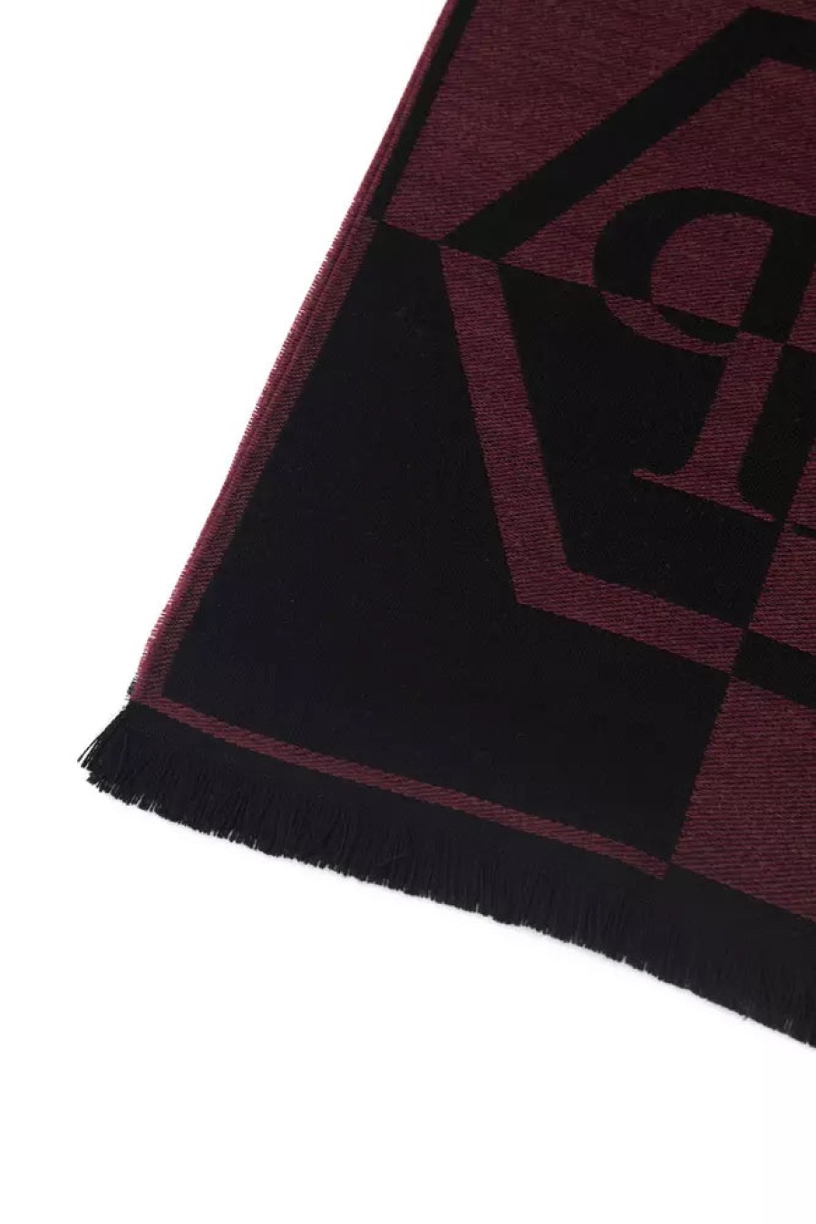 Men Philipp Plein Men'S Scarves | Philipp Plein Elegant Burgundy Fringed Wool-Blend Scarf