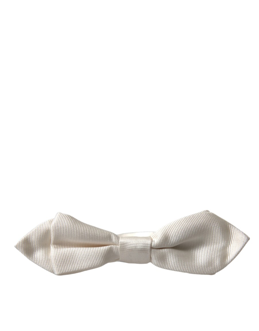 Men Dolce & Gabbana Men'S Ties & Bowties | Dolce & Gabbana White Silk Slim Adjustable Neck Papillon Bow Tie