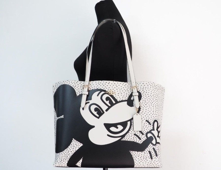 Women COACH Women'S Tote Bags | Coach (C6978) Mickey Mouse X Keith Haring Mollie Large Leather Shoulde