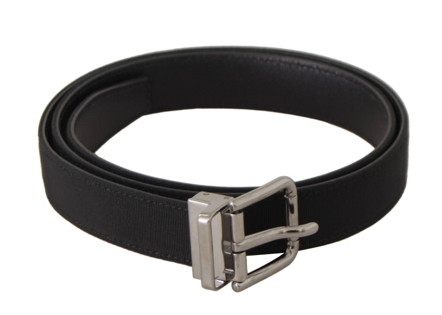 Men Dolce & Gabbana Men'S Belts | Dolce & Gabbana Black Canvas Leather Silver Metal Buckle Belt