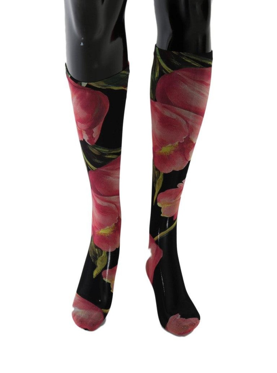 Women Dolce & Gabbana Women'S Tights And Socks | Dolce & Gabbana Multicolor Floral Tulip Nylon Socks