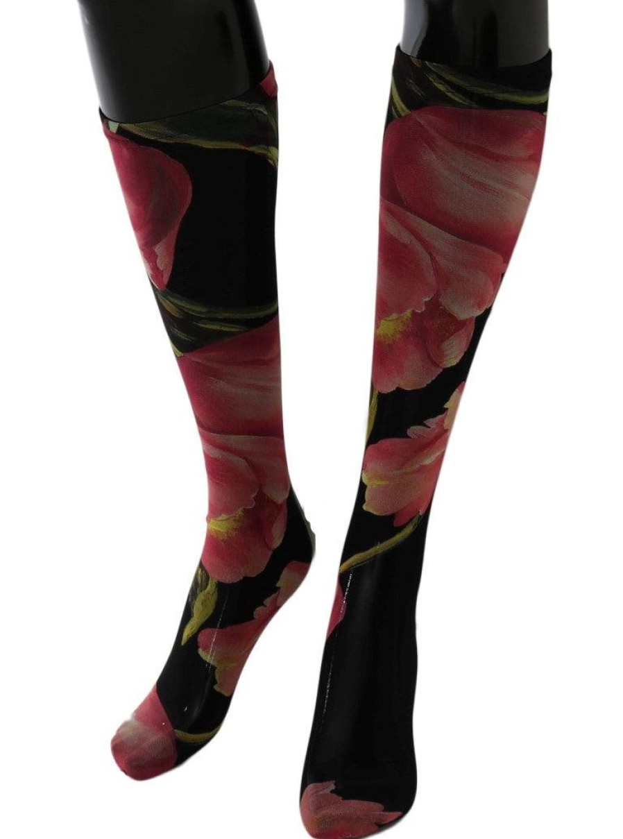 Women Dolce & Gabbana Women'S Tights And Socks | Dolce & Gabbana Multicolor Floral Tulip Nylon Socks